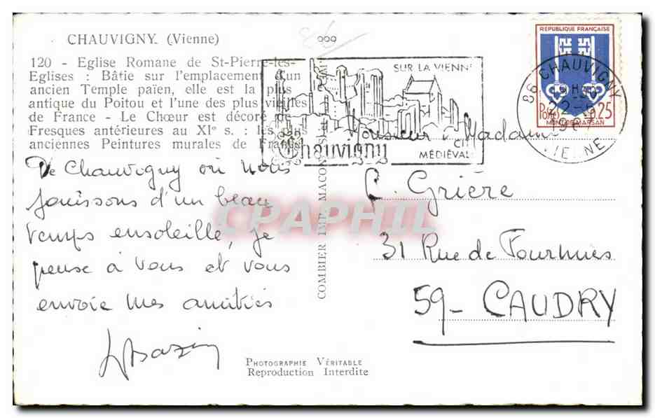 CPA Chauvigny Eglise romande de St Pierre Les Eglises — Back