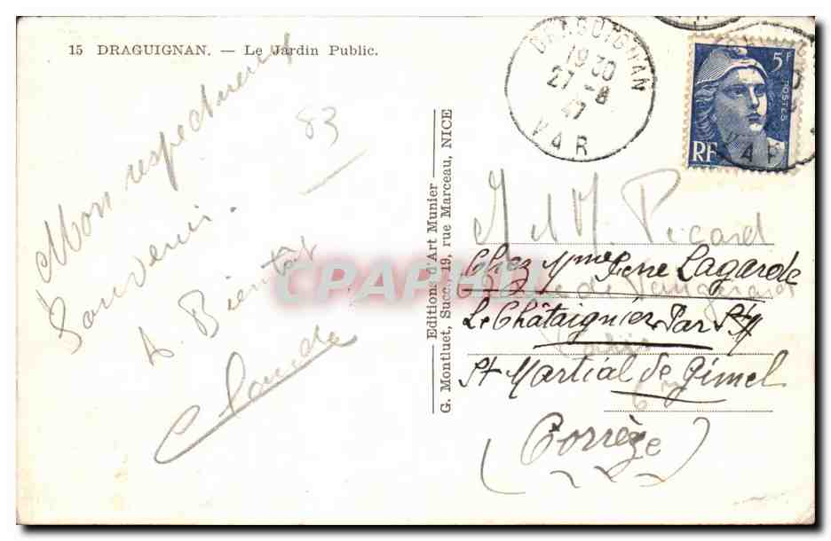 CPA Draguignan Le jardin public — Rückseite