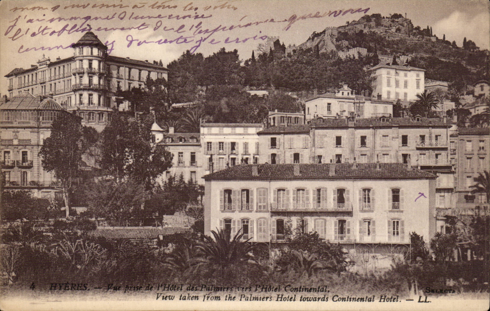 Hyères — Vue prise de l'Hôtel des Palmiers vers l'Hôtel Continental — Selmers