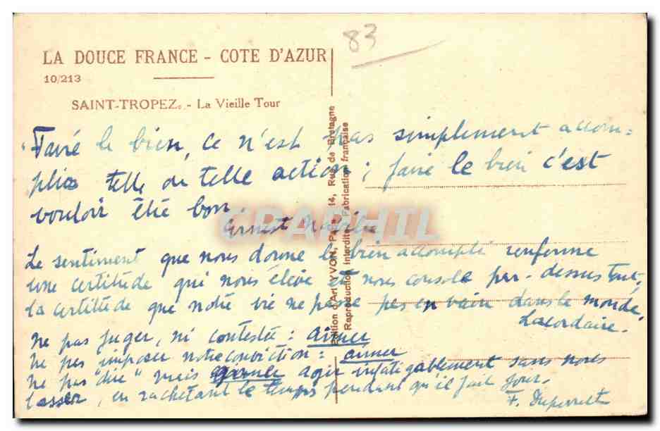 Saint-Tropez - La Vieille Tour — editor Yvon, n° 10/213 — Reverso