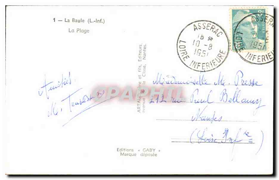 CPA La Baule La plage — Verso