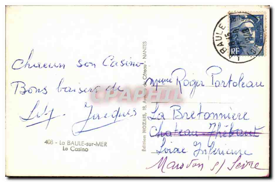 CPA La Baule sur mer Le casino — Verso