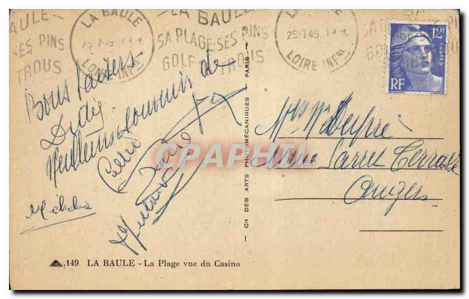 CPA La Baule La plage vue du casino — Rückseite