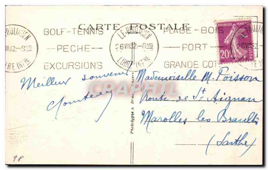 CPA Le Pouliguen Rochers de la grande cote — Rückseite