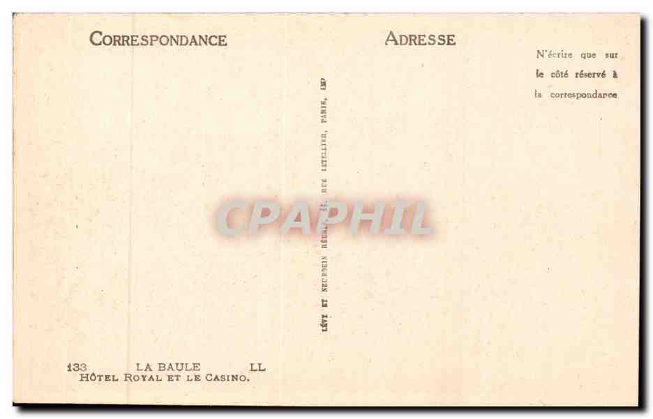 CPA La Baule Hotel royal et le casino — Verso