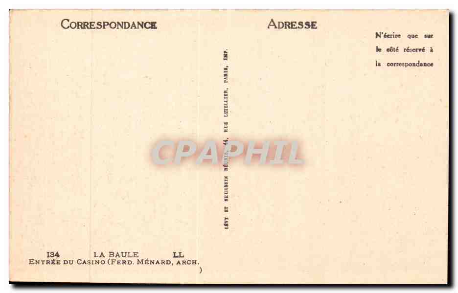 CPA La Baule Entree du casino ( Ferdinand Menard ) — Rückseite