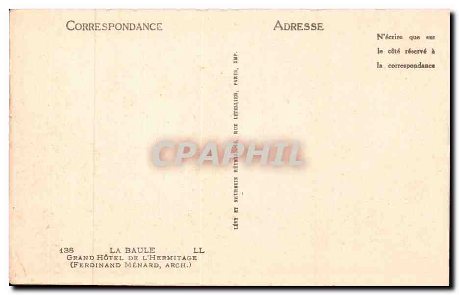 CPA La Baule Grand hotel de l'Hermitage ( Ferdinand Menard ) — Rückseite