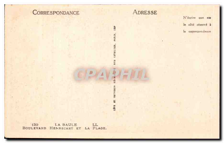 CPA La Baule Boulevard Hennecartet la plage — Back