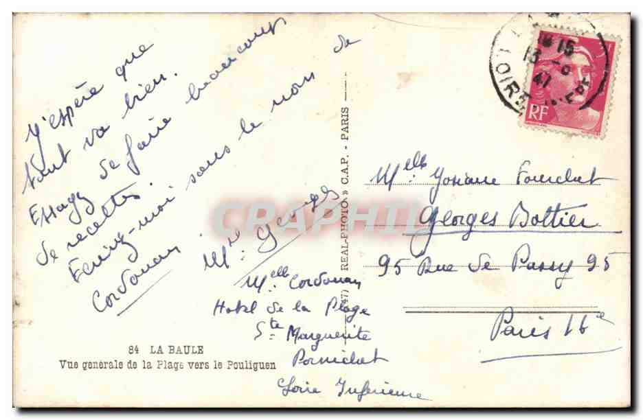 CPA La Baule Vue generale de la plage vers le Pouliguen — Verso