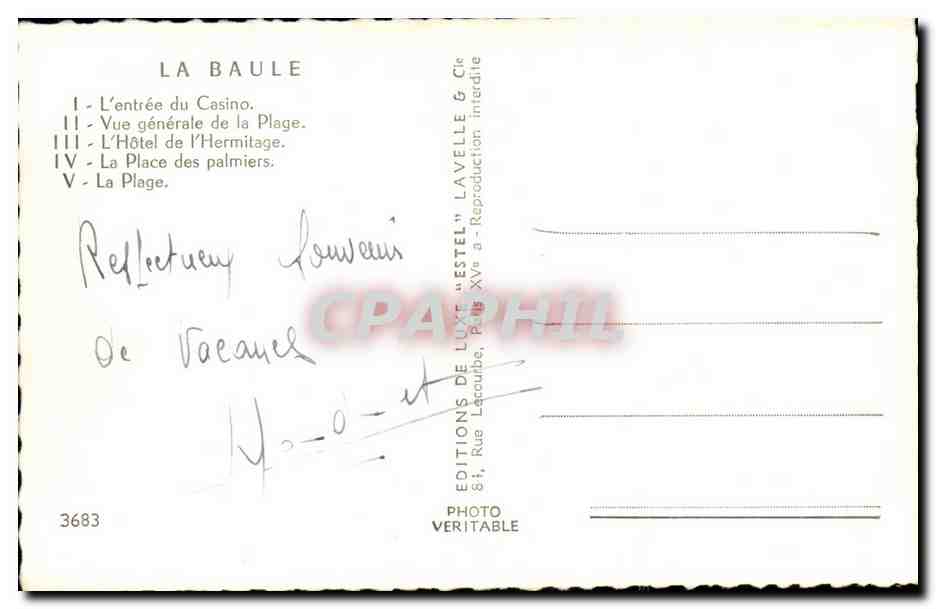 CPA Souvenir de la Baule — Verso