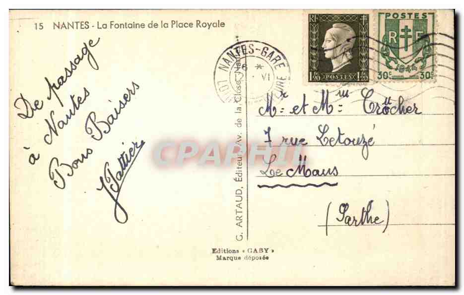 CPA Nantes La fontaine de la place Royale — Verso