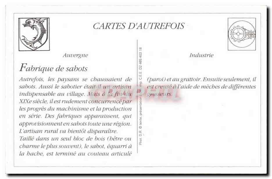 REPRODUCTION types d'Auvergne Interieur d'une fabrique de sabots Artisanat — Rückseite