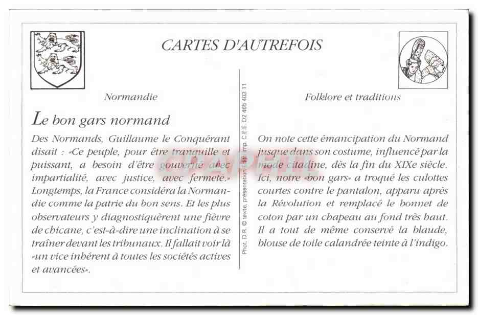 REPRODUCTION Normandie Types et costumes Le bon gars Normand Folklore — Rückseite