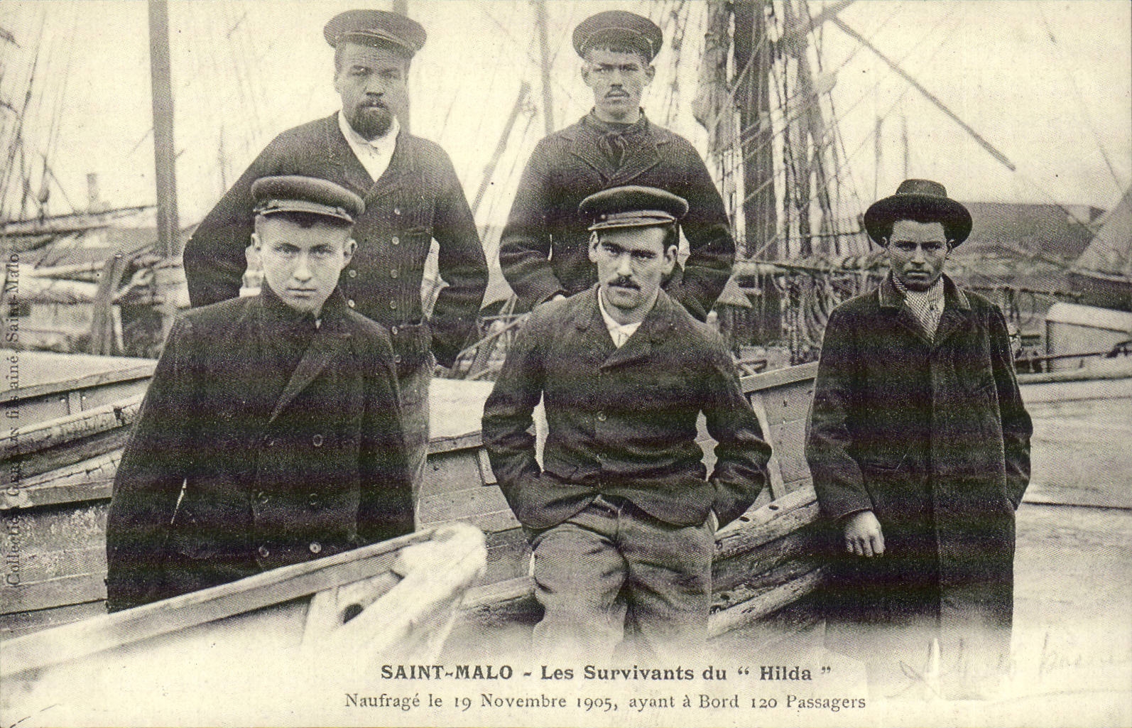 REPRODUCTION Saint Malo Les survivants du Hilda Naufrage le 19 novembre 1905 Bateau