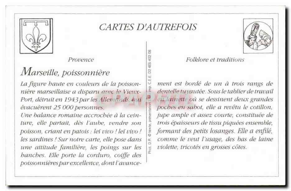 REPRODUCTION Types et costumes Type marseillais Une poissonniere Folklore — Rückseite