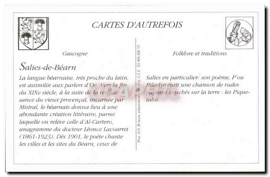 REPRODUCTION Salies de Bearn L'ous Piquetalos d'Al CArtero Folklore Danse Musique — Rückseite