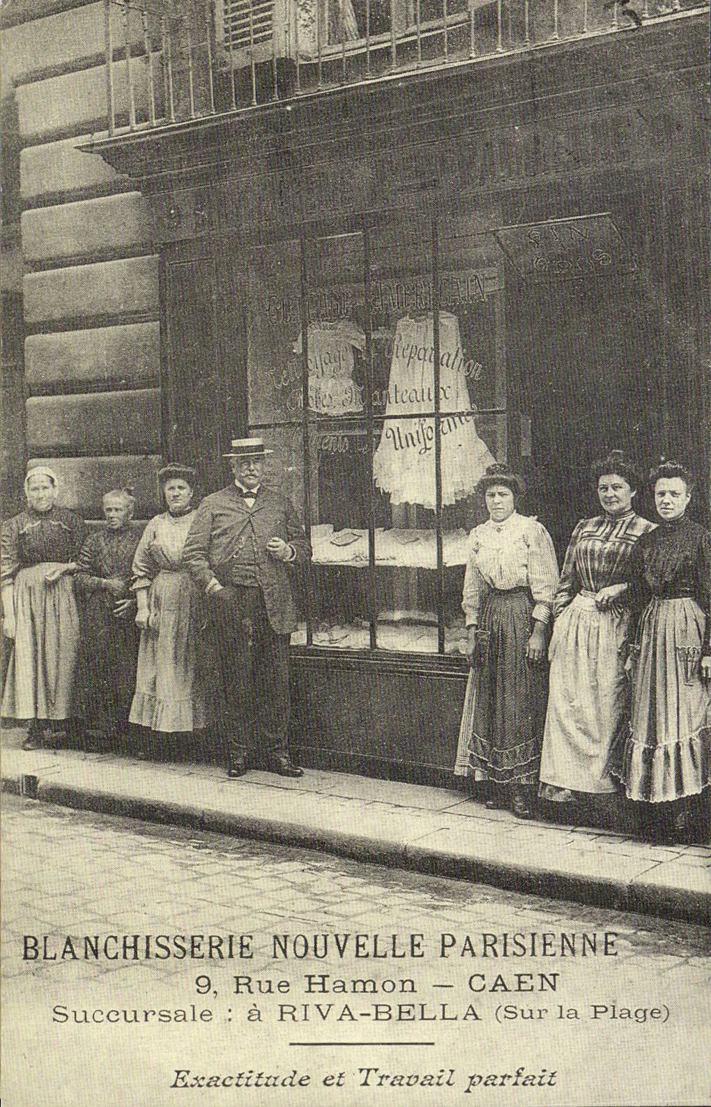 REPRODUCTION Paris Blanchisserie nouvelle parisienne Rue Hamon Caen Riva Bella Sur la plage 