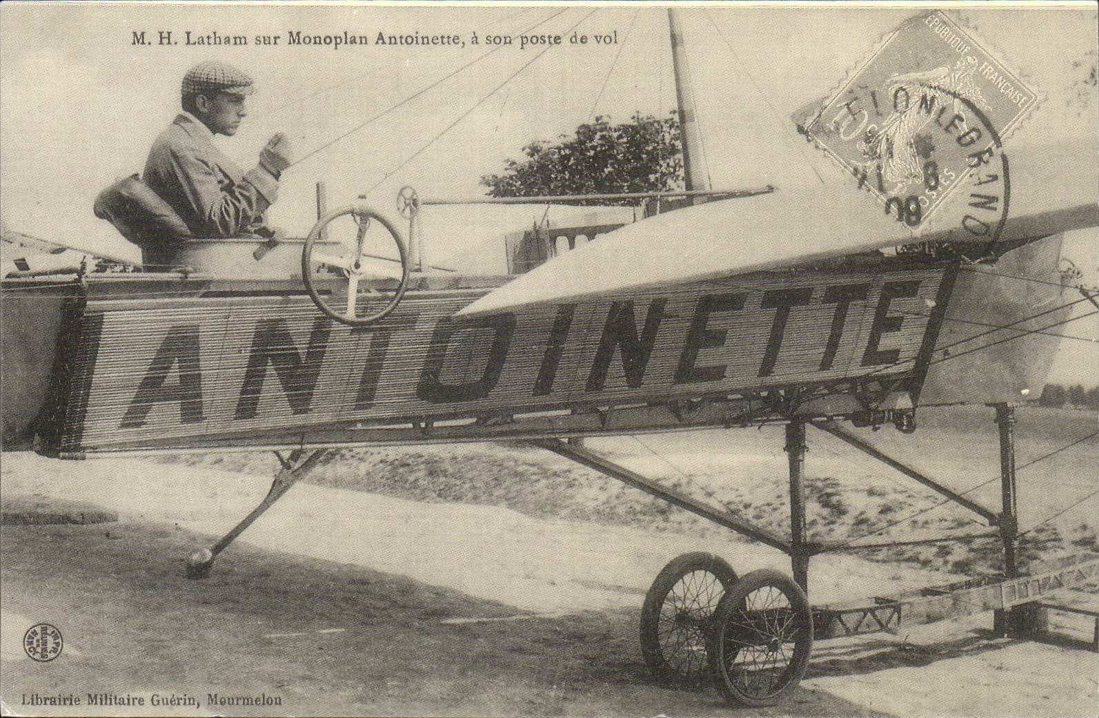 REPRODUCTION Aviation Latham sur monoplan Antoinette a son poste de vol