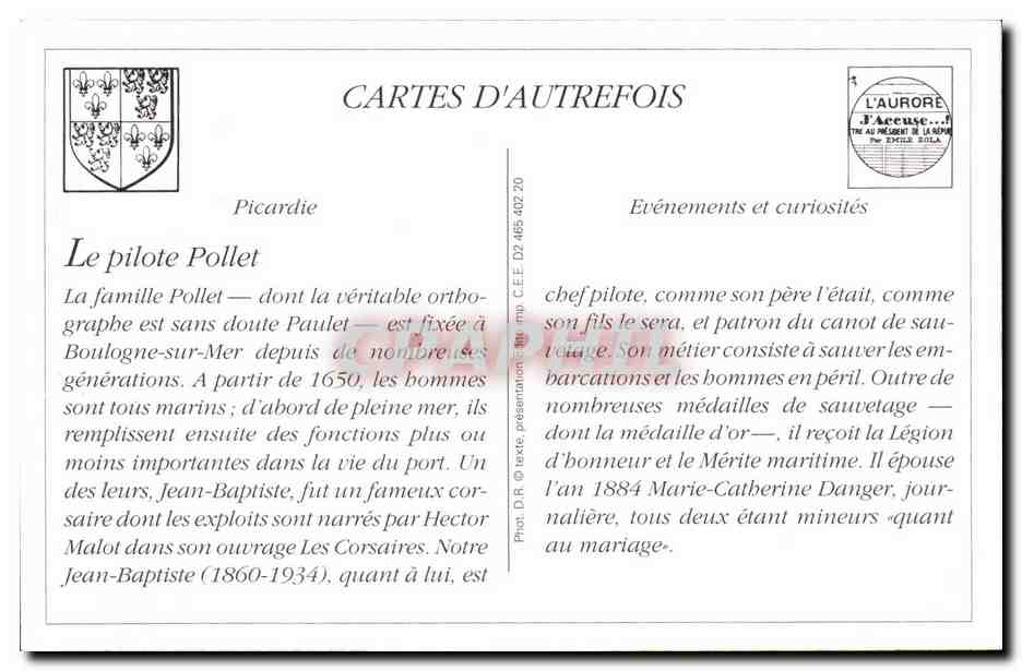 REPRODUCTION Boulogne sur Mer Le pilote Pollet patron du canot de sauvetage Folklore — Rückseite