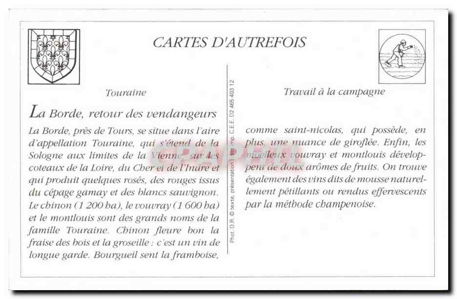 REPRODUCTION Les vins de Touraine La Borde Retour des vendangeurs Joue les Tours — Rückseite