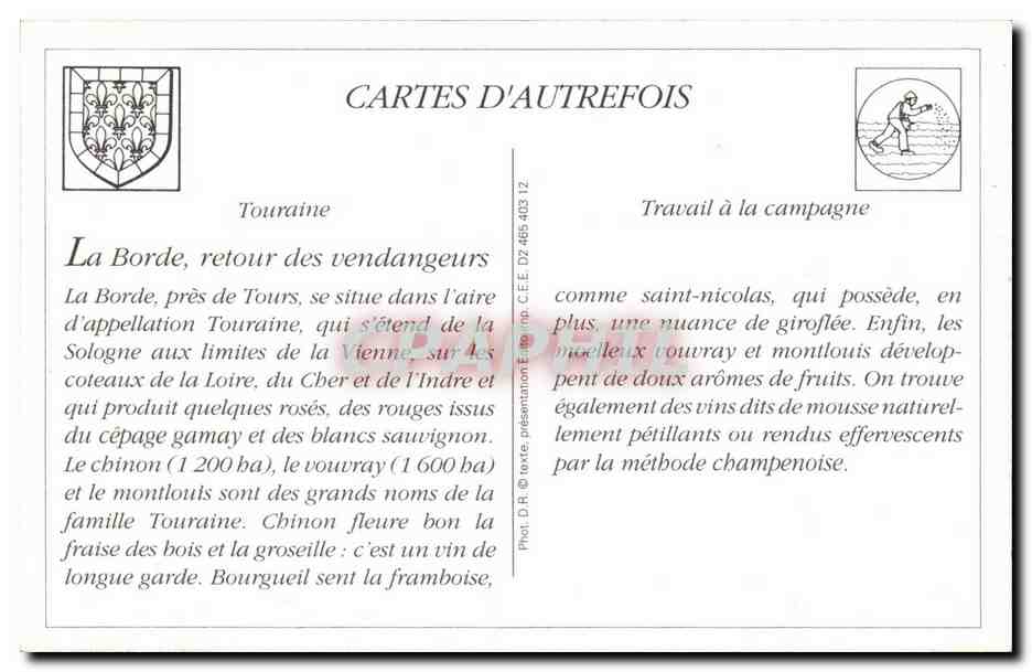 REPRODUCTION Les vins de Touraine La Borde Joue lez Tours Retour des vendangeurs — Rückseite