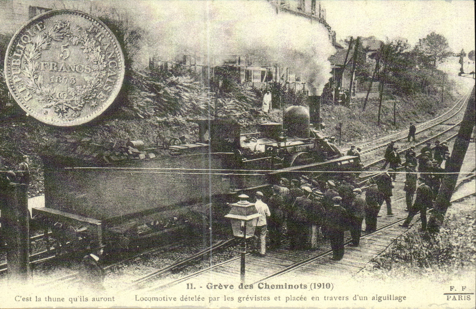 REPRODUCTION Greve des cheminots 1910 Locomotive detelee par les grevistes Train