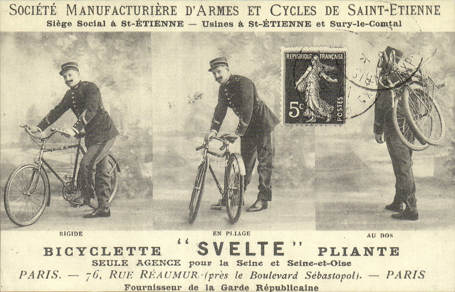 REPRODUCTION MAnUFRaNCE Saint Etienne Bicyclette Svelte Pliante Velo Cycle