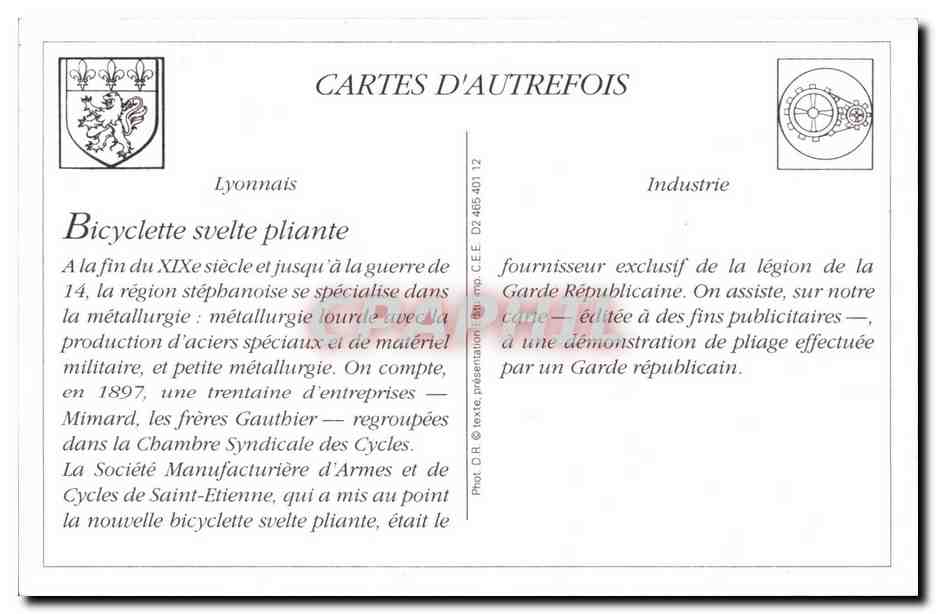 REPRODUCTION MAnUFRaNCE Saint Etienne Bicyclette Svelte Pliante Velo Cycle — Verso