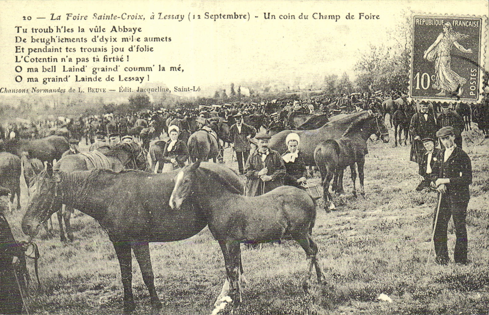 REPRODUCTION La foire Sainte Croix a Lessay Un coin du champ de foire Cheval Horse