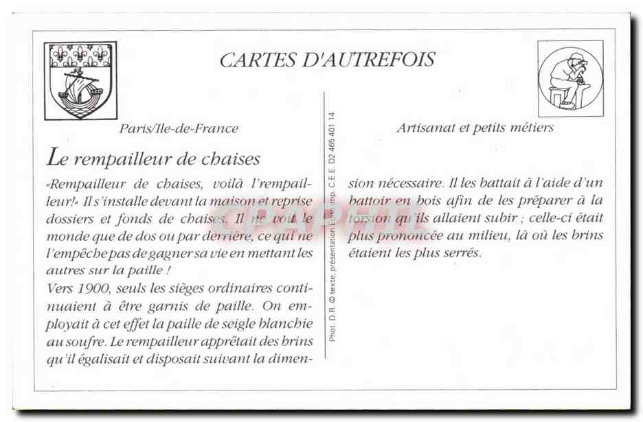 REPRODUCTION Les ptits metiers parisiens Paris Le rempailleur de chaises — Rückseite