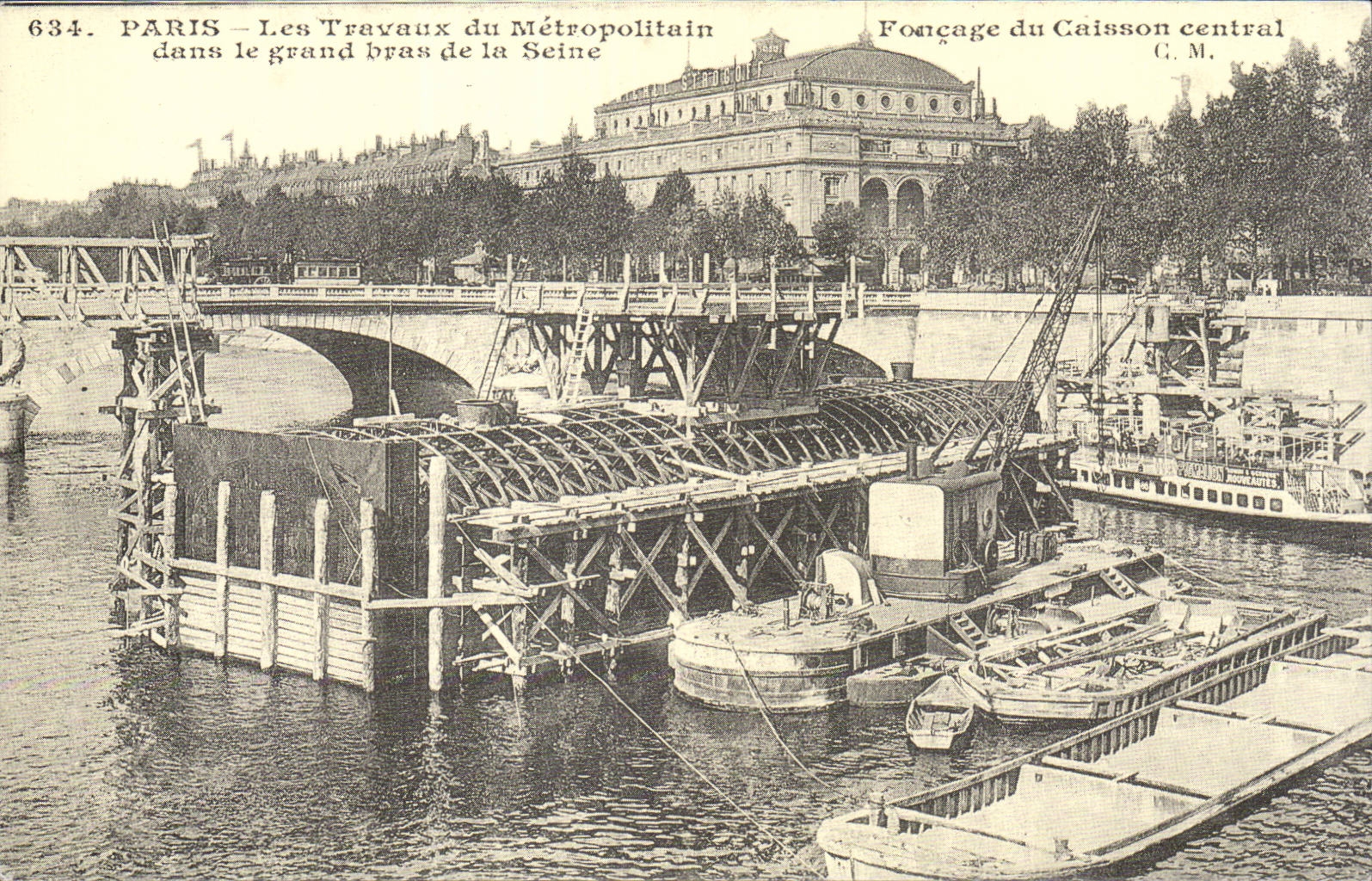REPRODUCTION Paris Les travaxu du metropolitain dans le grans bras de la Seine Metro Chatelet