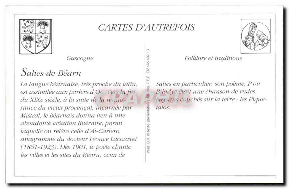 REPRODUCTION Salies de Bearn L'ous piquetalos d'al CArtero DAnse Boeuf Folklore — Rückseite