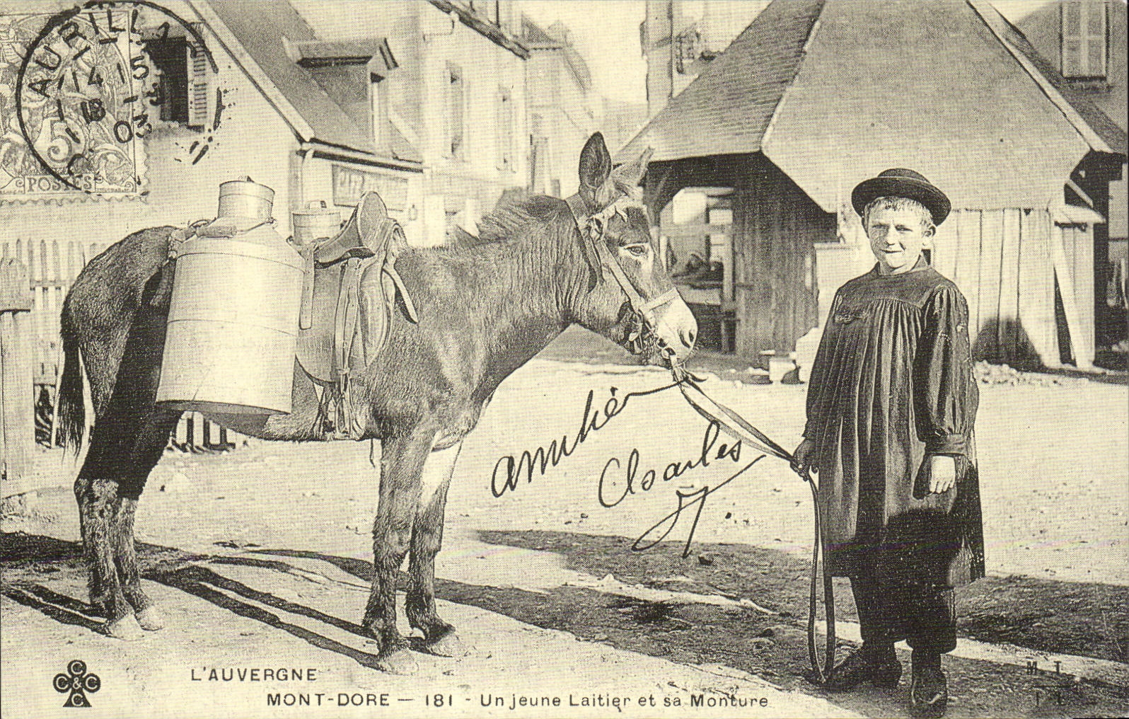 REPRODUCTION Auvergne Mont Dore Un jeune laitier et sa monture Ane Donkey Mule