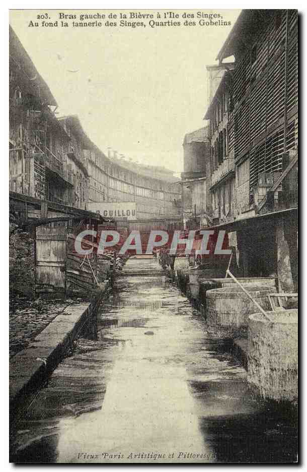 REPRODUCTION Paris Bras gauche de la Bievre a l'ile aux singes Tannerie des singes Gobelins