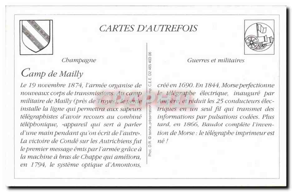 REPRODUCTION Au camp de Mailly Telegraphie sans fil Installation de poste Militaria — Verso