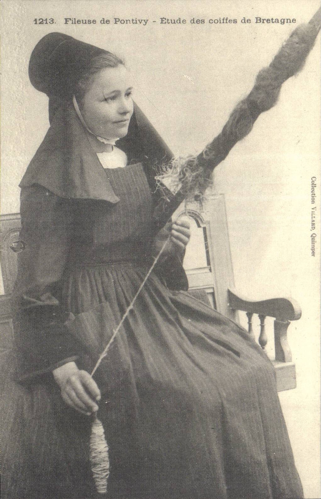 REPRODUCTION Fileuse de Pontivy Etude des coiffes de Bretagne Folklore Metier Artisanat
