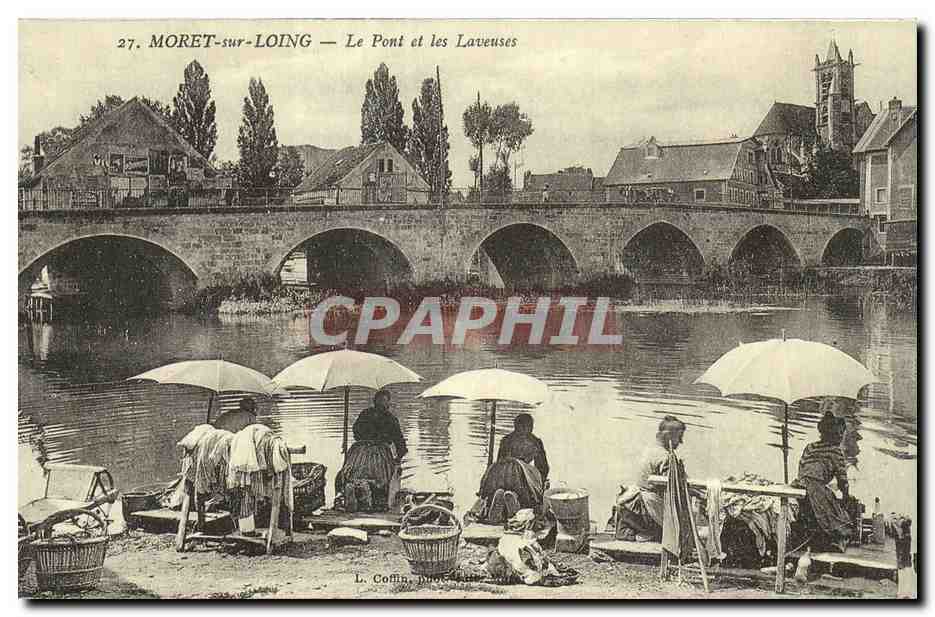 REPRODUCTION Moret sur Loing Le pont et le laveuses lavandieres