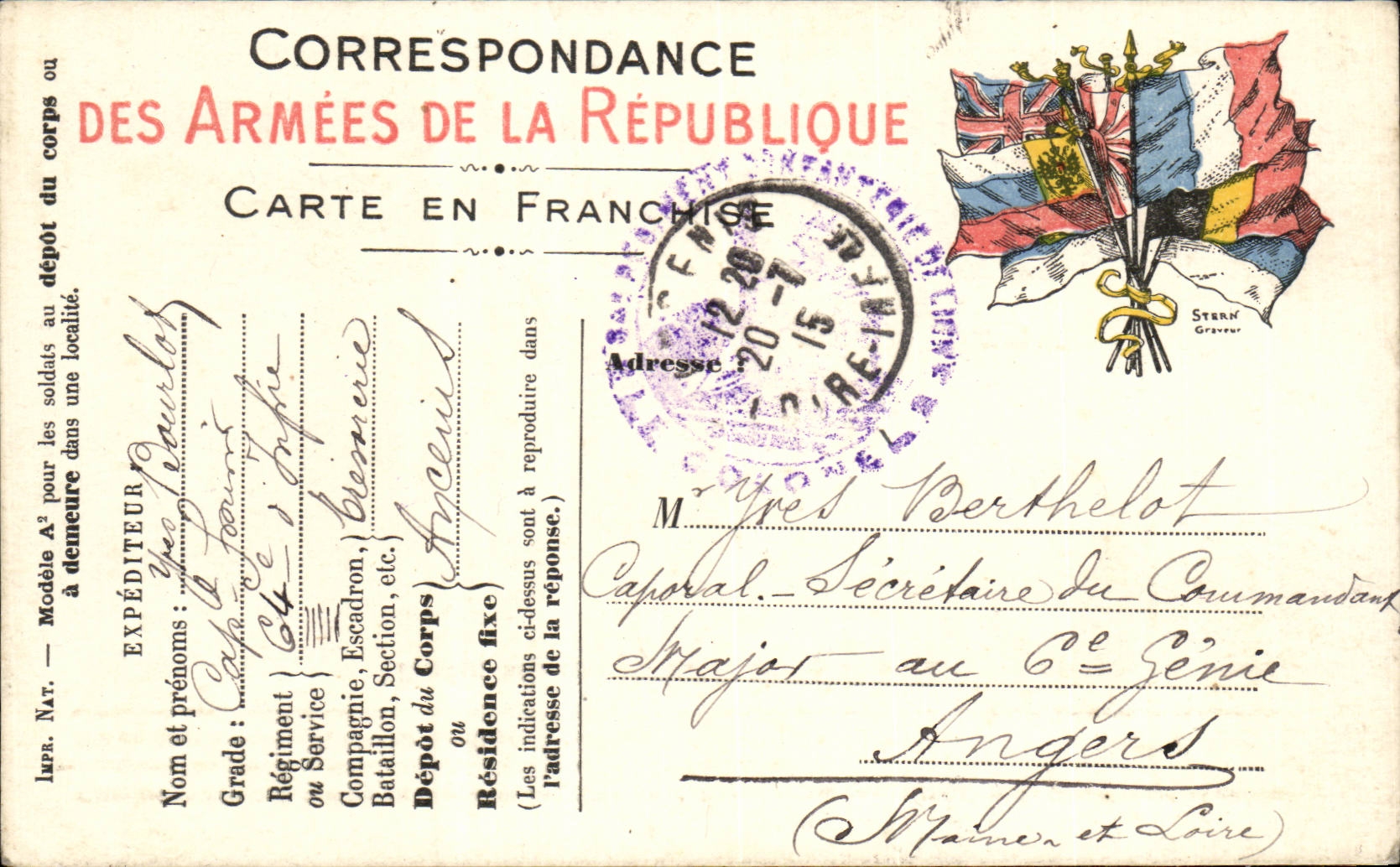 Correspondance des Armées de la République — Carte en franchise — Stern Gravure
