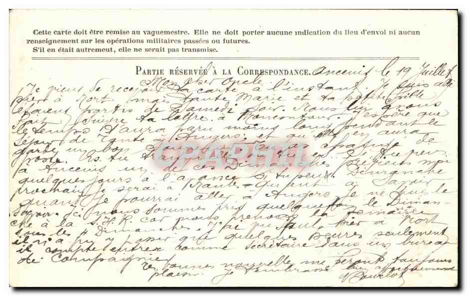 Correspondance des Armées de la République — Carte en franchise — Stern Gravure — Reverso