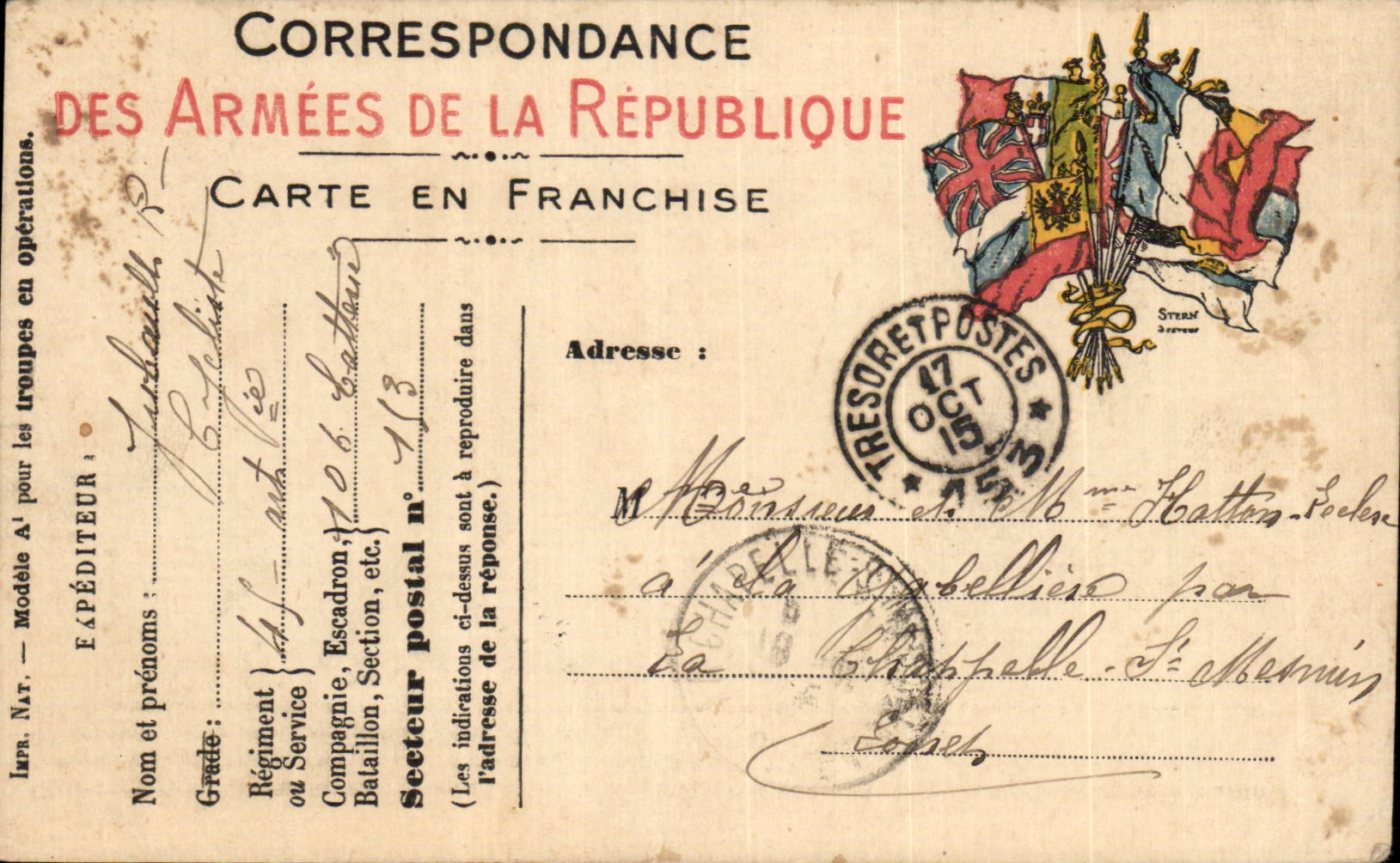 Carte en Franchise militaire Hatton Leclse La Chapelle St Mesmin