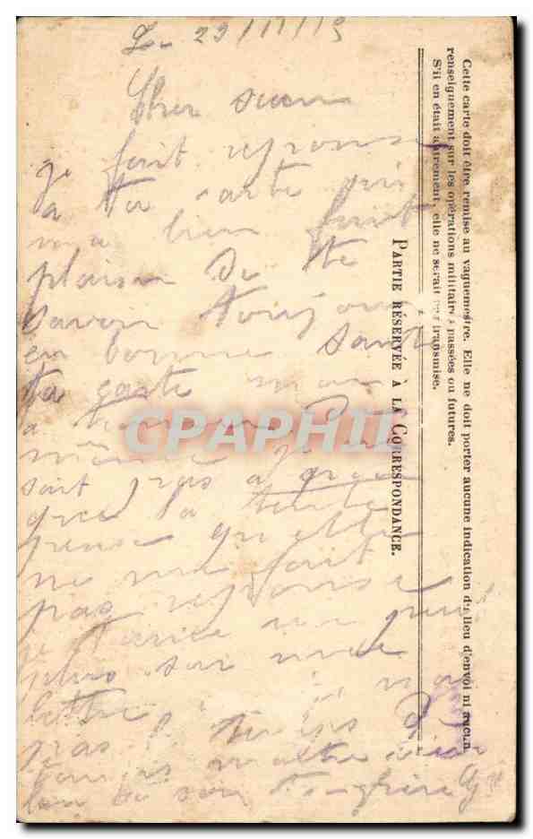 Carte en Franchise militaire Paillard Lagrange Vernantois  — Rückseite