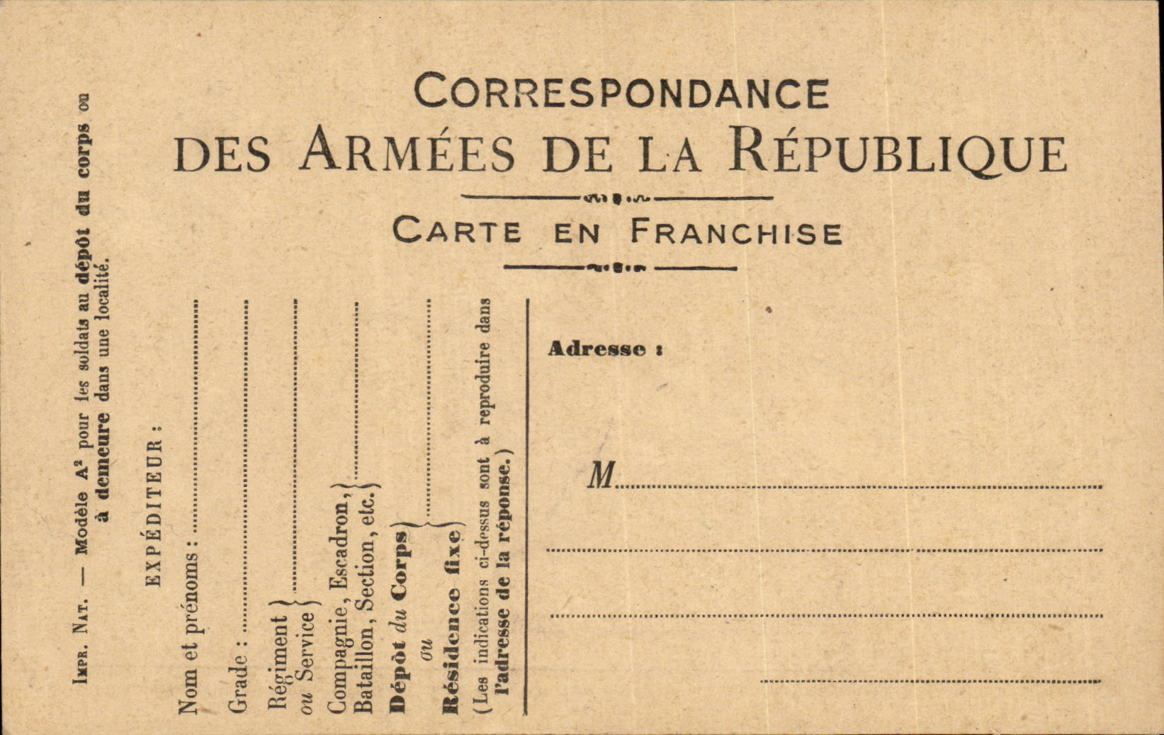 Carte en Franchise militaire