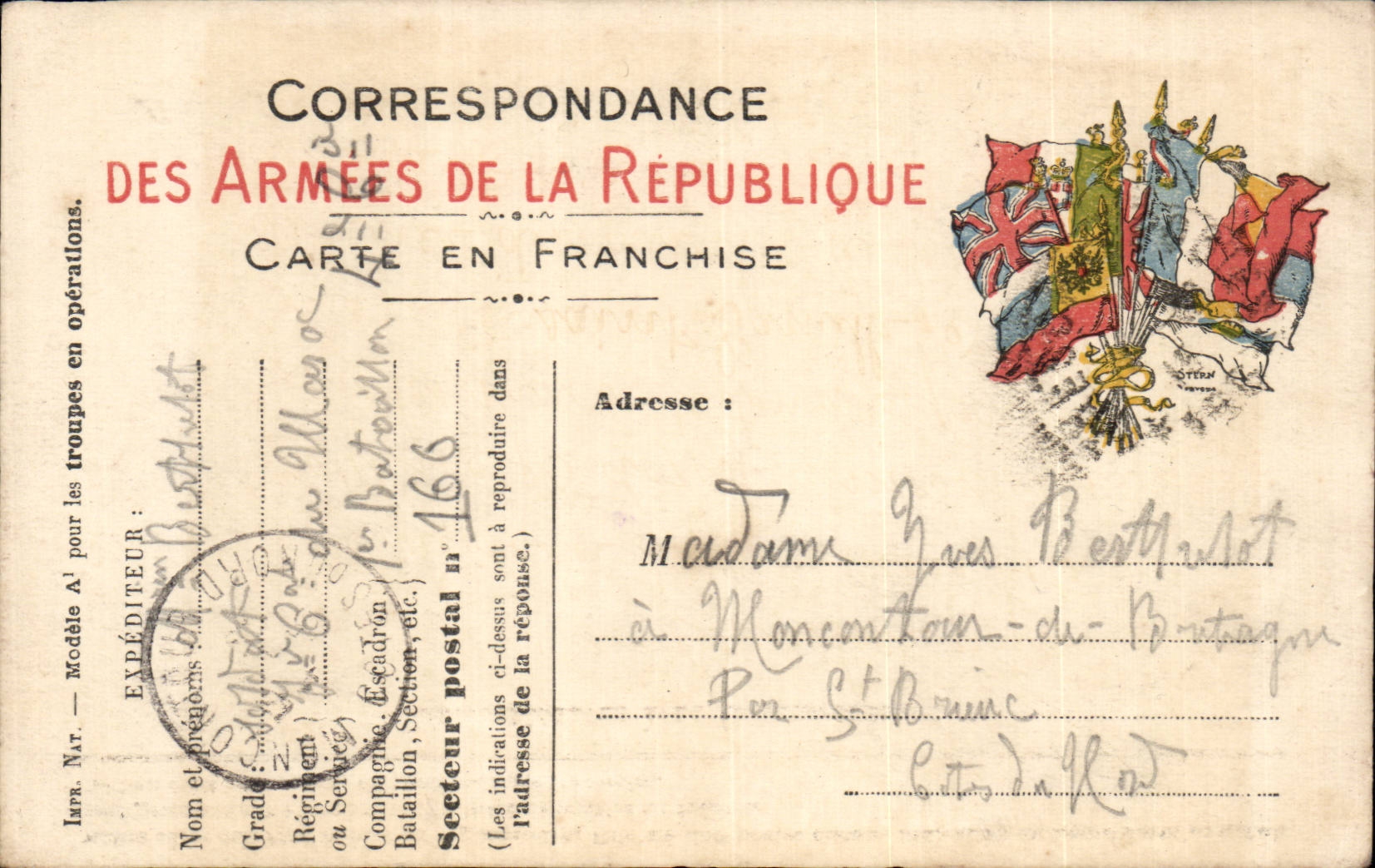 Correspondance des Armées de la République — Carte en franchise — Éditeur Stern