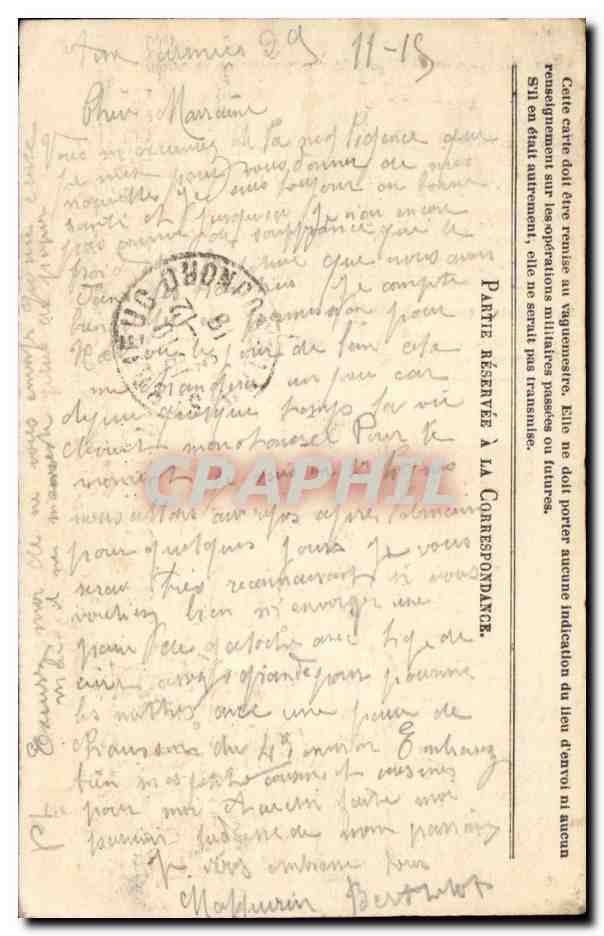 Correspondance des Armées de la République — Carte en franchise — Éditeur Stern — Back