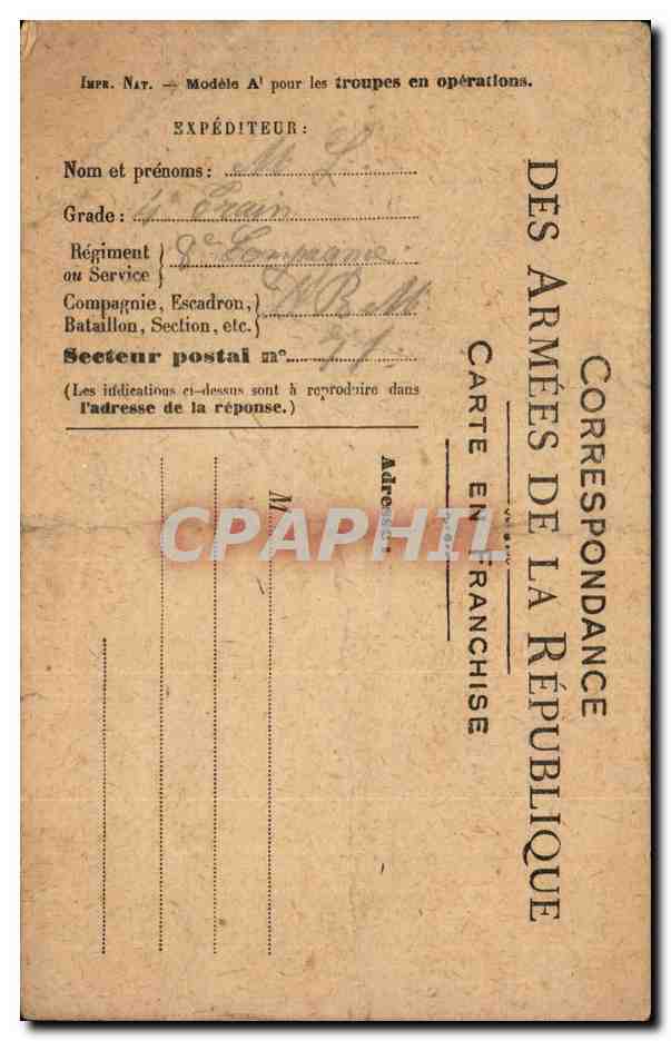 Carte en franchise militaire Militaria 
