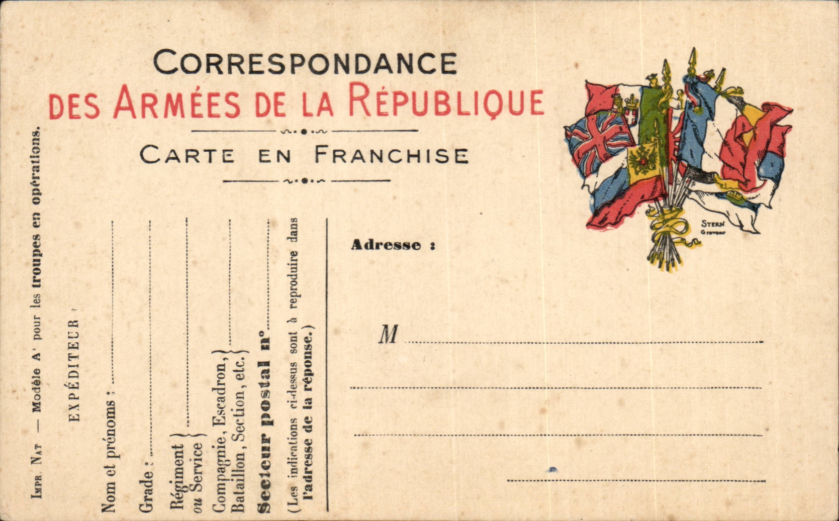 Korrespondenz der Armee der Republik — Freikarte — Verlag Stern & Cie