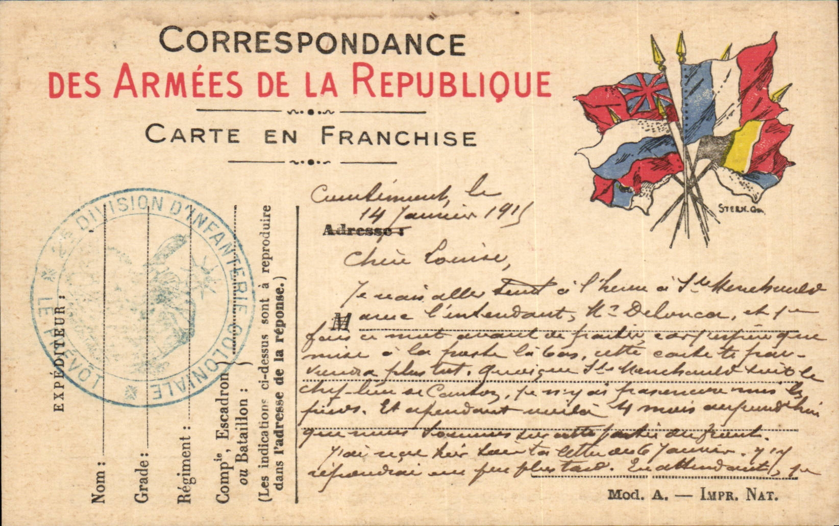 Carte en franchise militaire Militaria 