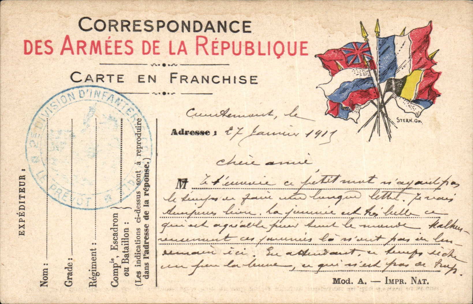 Carte en franchise militaire Militaria 