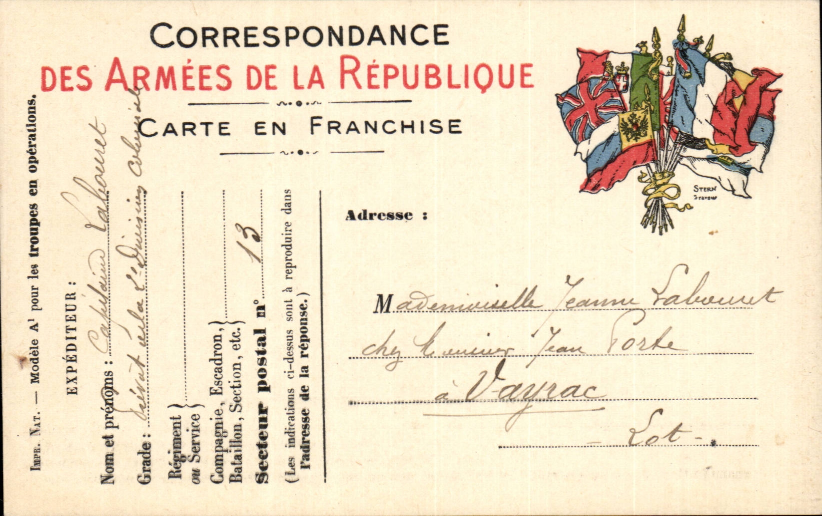 Carte en franchise militaire Militaria Labouret Vayrac