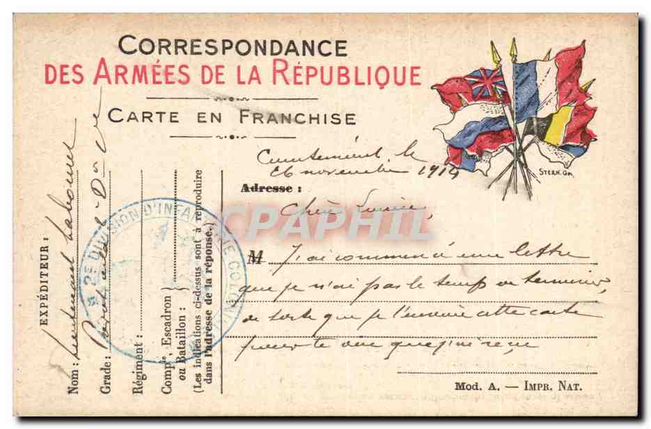 Carte en franchise militaire Militaria Labouret 